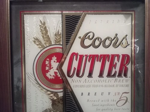 Vintage 1991 Coors Cutter NA Alcoholic Beer Mirror Sign Wood Frame Man Cave
