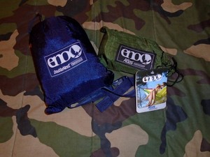 Eno Doublenest Hammock with suspension straps kit.  Holds 2 adults.