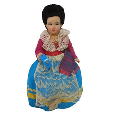 Vintage Souvenir Doll, Italian Costume Doll Blue Purple Dress Tambourine Tagged