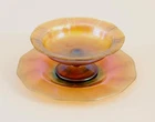 Antique LCT Tiffany Gold Favrile Pedestal Bowl Kew-Blas Union Art Glass Plate