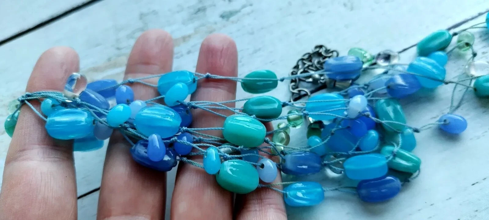 Beautiful Vintage blue ? and aqua glass necklace  sea stile