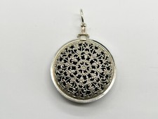 VINTAGE SILVER WHITE METAL FILIGREE WORK PENDANT PERFUME VINIAGRETTE NECKLACE