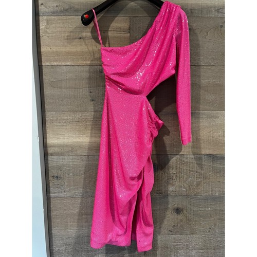 L'AGENCE Christie one-shoulder ruched cutout sequined jersey dress Size 6 - Picture 3 of 9