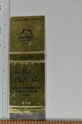 Vintage Matchbook Cover The New Chef's Hat Restaurant El Monte California Ls3