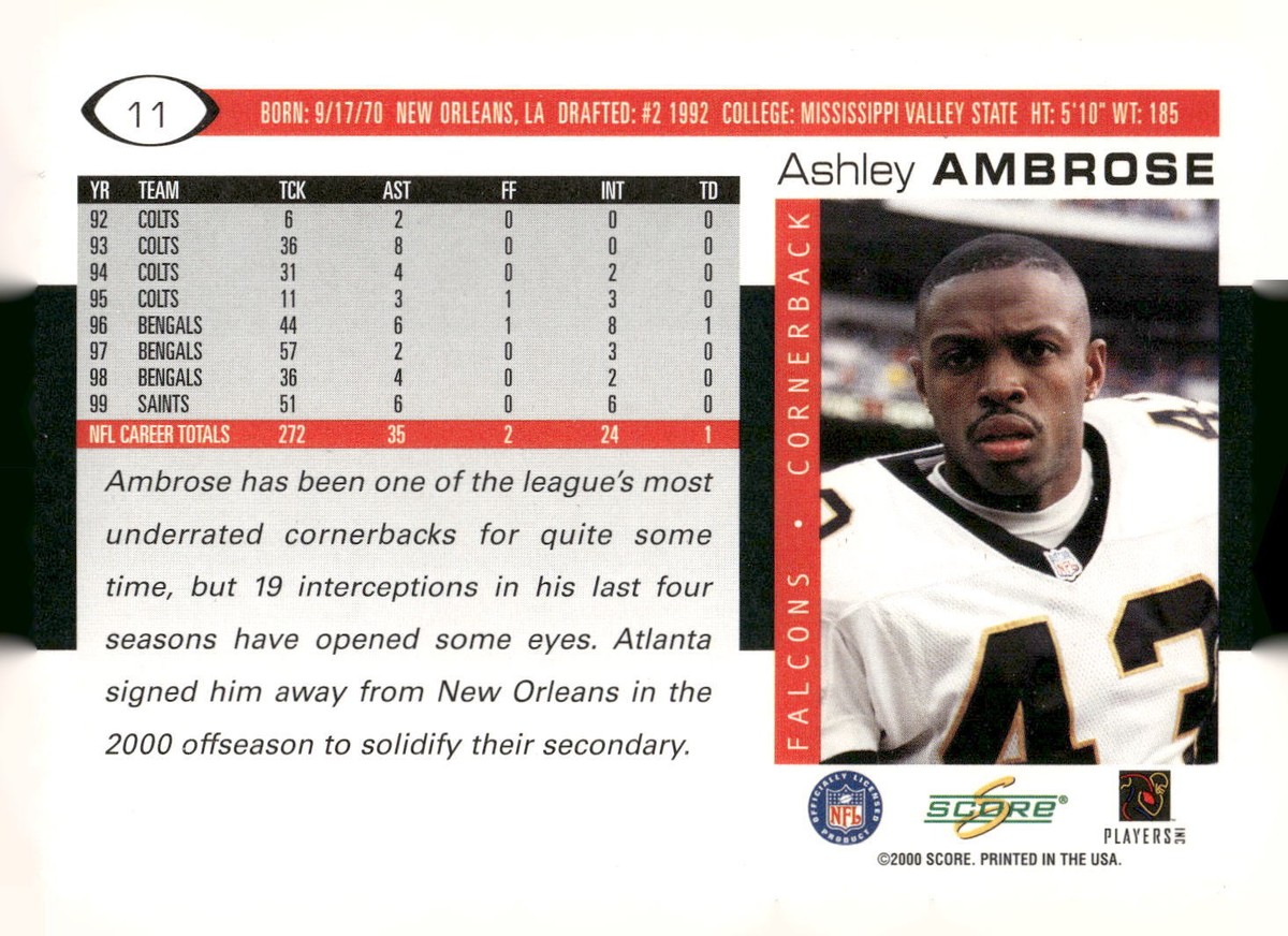 2000 Score #11 Ashley Ambrose Atlanta Falcons Football Card | eBay