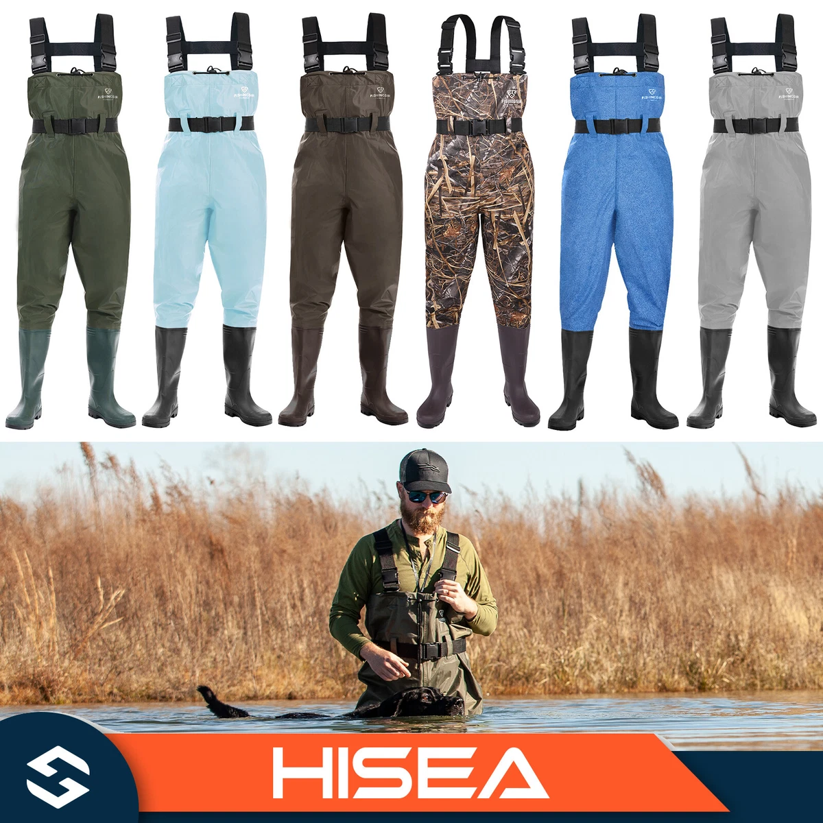 HISEA Bootfoot Chest Wader 2-Ply Nylon PVC Waterproof Fishing Hunting Wader