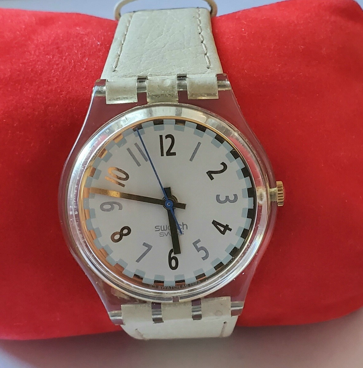 Swatch AG 1992 LEATHER BAND Transparent Swiss Watch Gold Works