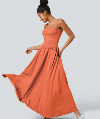 $65 Halara backless Side Pocket Flowy Flare Maxi Quick Dry Casual Slip Dress siz