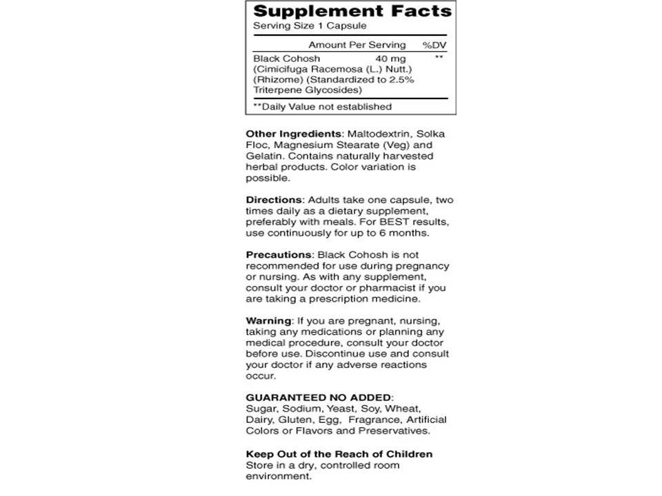 COHOSH NEGRO 40 mg ALIVIO SOFOCO malestar menopáusico 60 CÁPSULAS Foto 3 de 3