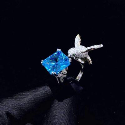 Womens 3Ct Emerald Simulated Aquamarine Ring 14k White Gold Plated Silver
