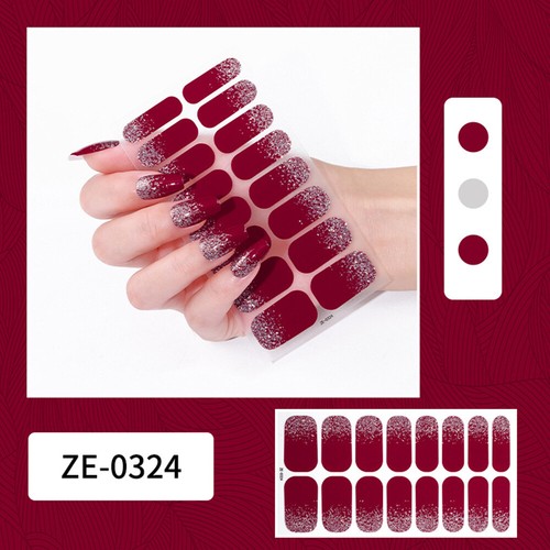 16Tips Nail Art Stickers Self-Adhesive DIY Nail Wraps Full Cover Sticker Glitter - Picture 8 of 35