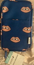 Yoobi Pencil Case Organizer Blue Peach Lips Mouth Zipper Close
