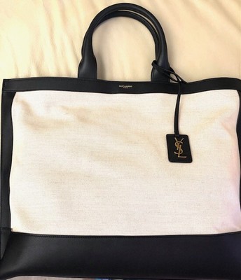 YSL Saint Laurent Shopper Shoulder Bag Black/White