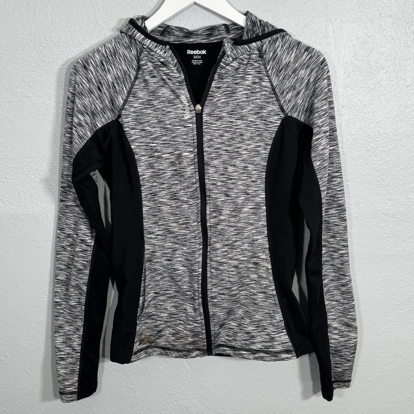 Reebok Zip Up Hoodie Activewear Black White Grey