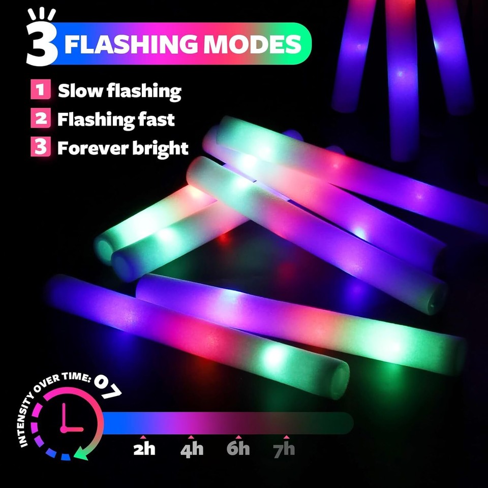 68 PCS LED Foam Glow Sticks, Bulk Glow Sticks, Glow in the Dark Party