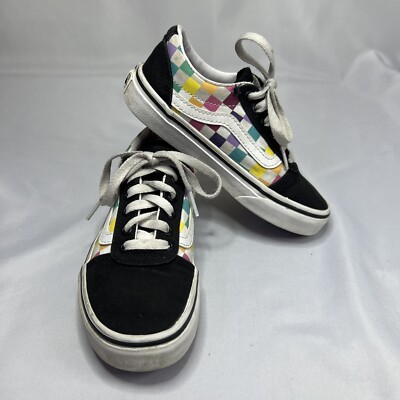 VANS Old Skool Checkered Black/Rainbow Sz 13 Kids Skate Sneakers