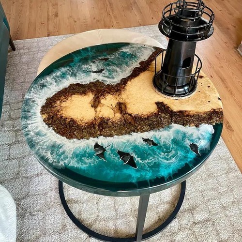 Ocean Beach Epoxy Table, Epoxy Resin Walnut Dining Table Center Table ...
