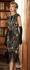 Flash Sale!!! Black Sequined 1920’s Style Dress With Tassels, Size Large