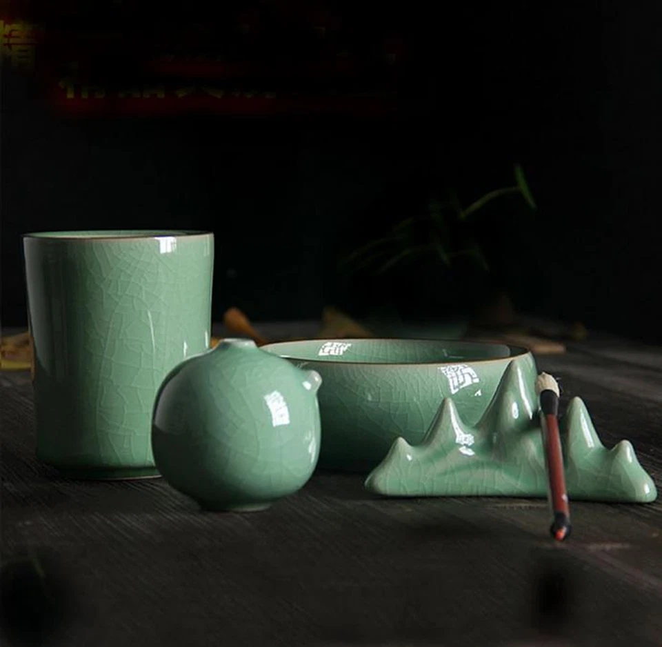 Longquan Celadon Brush Rest Washer Pot Water Droplets Ink Calligraphy Tool - Image 2 of 4