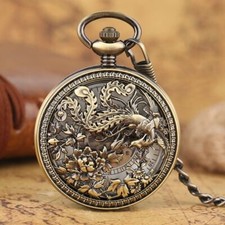 Retro Phoenix Skeleton Men Automatic Mechanical Pocket Watches Pendant Gift