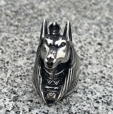 MENDEL Mens Egypt Egyptian Pyramid Pharaoh Anubis Ring Stainless Steel Size 7-15
