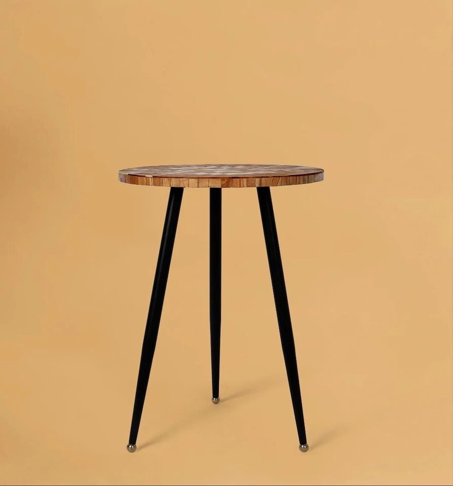 Tribal abstract Accent Side Table, Wood And Metal Side Table, End Table - Image 2 of 4