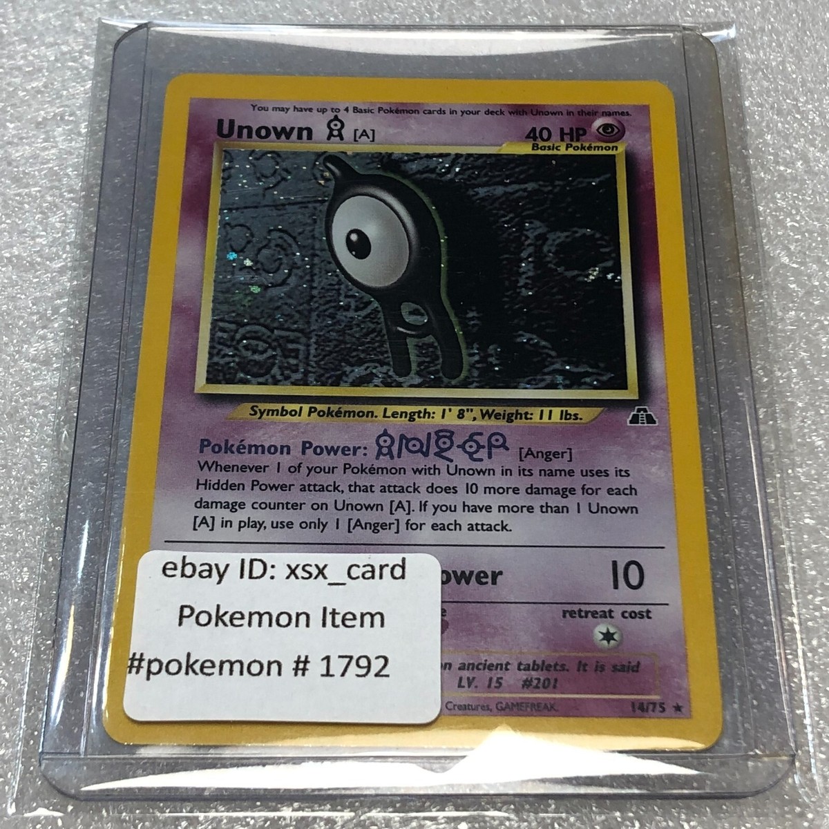 Pokemon Card - Unown A 14/75 - Neo Discovery - Holo Rare - @RARE