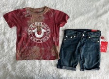 True Religion T Shirt Jean Shorts Set Boys Sz 5 Geno Tie Dye 2 Piece