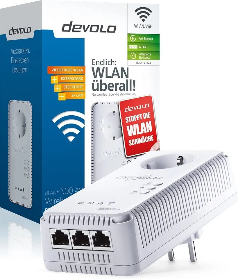 Devolo dLAN 500 AV Wireless+ Powerline LAN-Adapter (WLAN / WIFI)  Einzeladapter - Bild 2 von 3