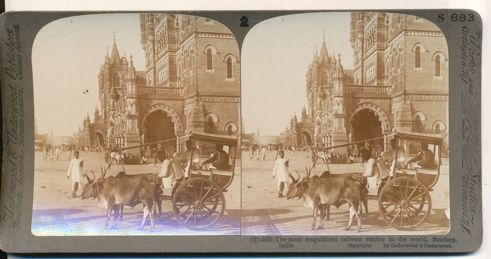 Varied Methods of travel an Ekka in Bombay India Underwood Stereoview c1900