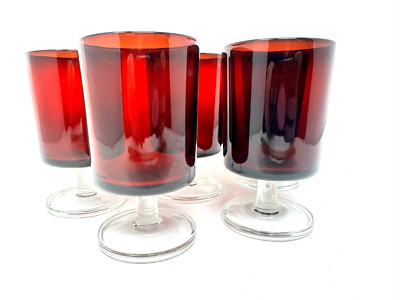 5 Vintage Arcoroc France Luminarc Cavalier Ruby Red Glasses Wine Cordial 4.5''