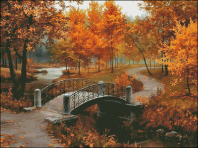 Needlework Crafts Full Embroidery Counted Cross Stitch Kits Autumn Bridge