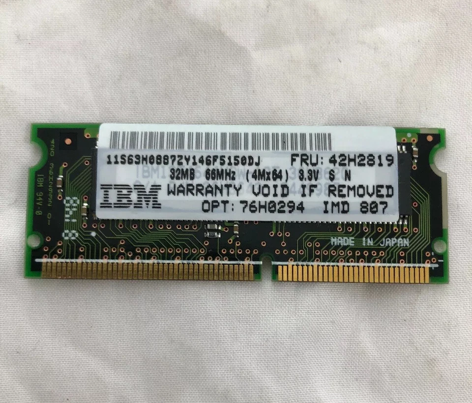 NEW IBM ORIGINAL 32MB PC 66Mhz LAPTOP SO-DIMM MEMORY FRU 42H2819 Vintage PC66 - Image 2 of 4