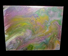 ORIGINAL ACRYLIC PAINTING ABSTRACT ART Wall Decor fluid pour pink,green,gold   