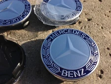 Set of 4 Mercedes Benz Center Caps Blue 2.95 Inch/75mm Fits Most Models