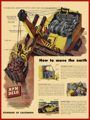RPM DELO New Metal Sign: Cutaway View of Vtg. Diesel Power Shovel - Cool Art!