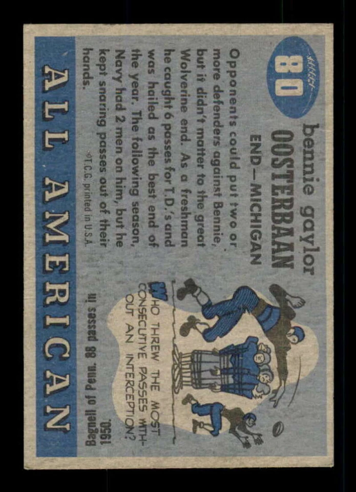 1955 Topps All American #80 Bennie Oosterbaan EX/EX+ 528804 - Image 2 of 2