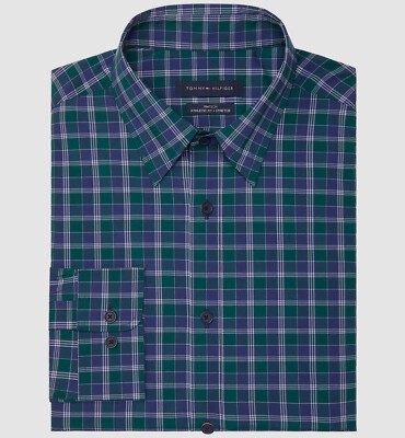 Tommy Hilfiger Mens Dress Shirt Blue Size Small S Athletic Fit Plaid