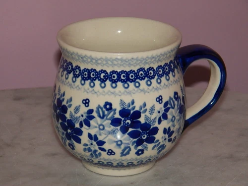 Polish Pottery 16 oz. Bubble Mug!  UNIKAT Signature Rembrandt in Blue Pattern!
