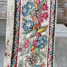 1840 Border fabric French small scale hand block printed saturated painted mate
