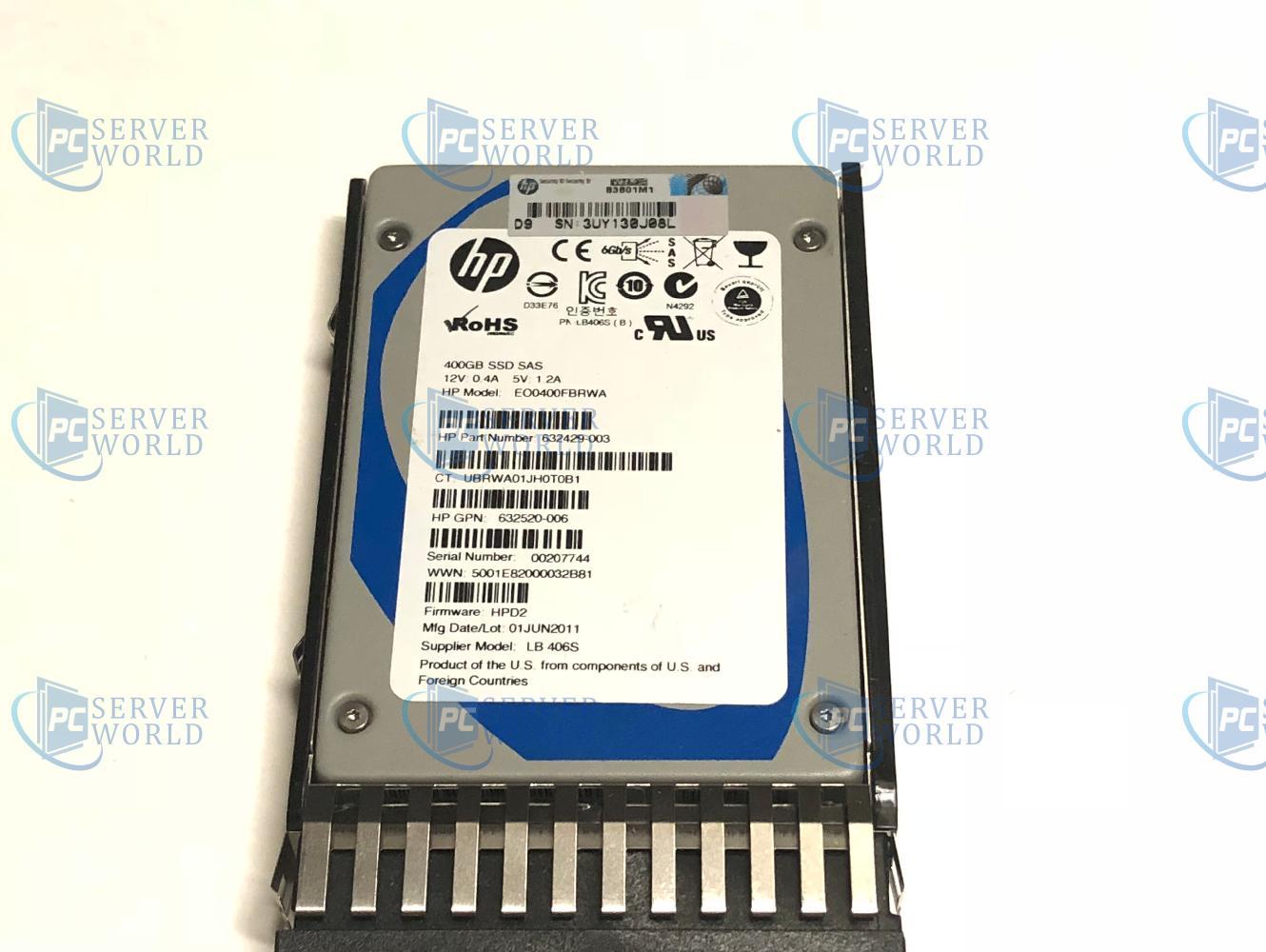 632494-B21 HP 400GB 6G 2.5'' SFF SAS SSD HARD DRIVE WITH TRAY 632630 ...