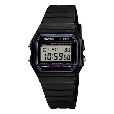 Casio F-91W Digitaluhr Quarz, schwarz, Kunststoff, 30 m, Alarm/Chrono