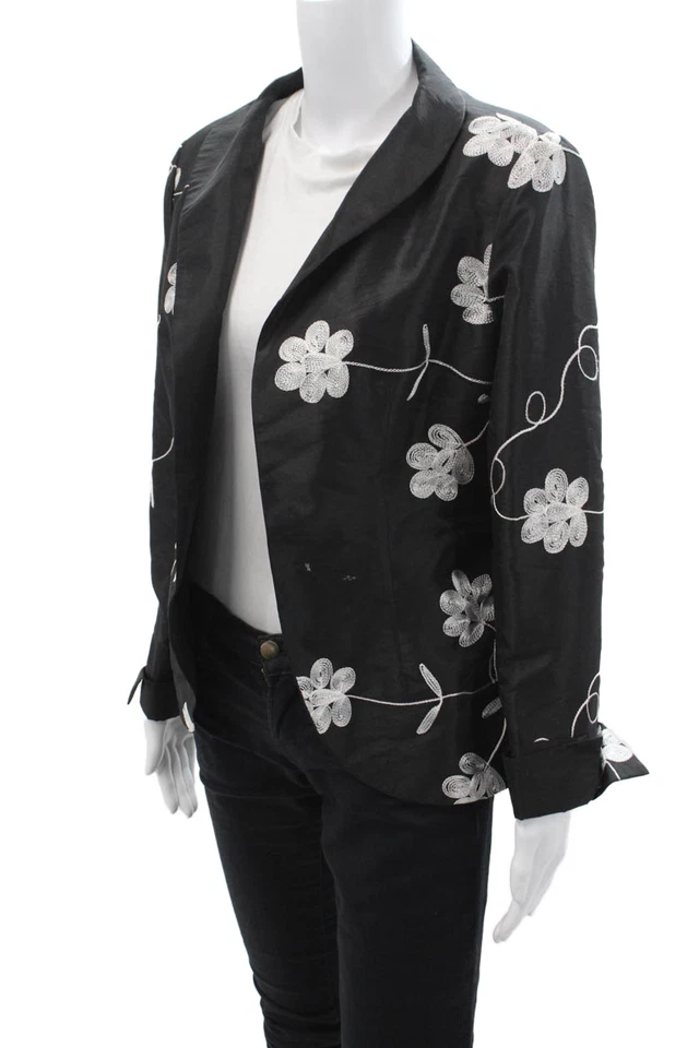 Blazer Grace Chuang Mujer Floral Negro Manga Larga Talla L Foto 2 de 4