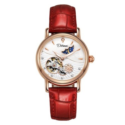 Women's Moon Phase Automatic Watch - Rose Gold Skeleton Pearl Dial