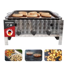 Edelstahl Gasbräter Gasgrill 3 flammig Gastrobräter Gas Gril mit Stahlplatte
