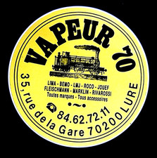 Autocollant  Sticker VAPEUR 70 à LURE magasin trains miniatures Lima Bemo Jouef