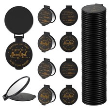 100 PCS Black Compact Makeup Mirror Bulk Mini Portable Round Folding Pocket