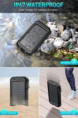 Power-Bank-Portable-Charger-Solar - 36800mAh Waterproof Portable Deep Black