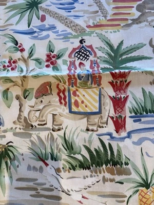P Kauffman Fabric Remnant Palm Trees 2 Yds Elephants Tropical Upholstery - Image 1 of 4