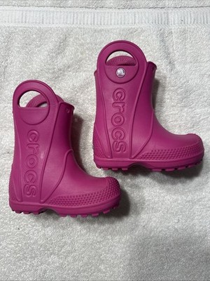 CROCS Magenta Pink Rain Boots Toddler Girl Size 6C Handle It Waterproof Pull On